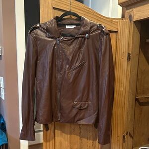 R Label Brown Leather Jacket XL